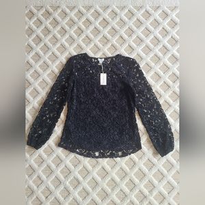 Sundance Black Remarkable Beauty Lace Crochet Velvet Long Sleeve Top Size S Boho